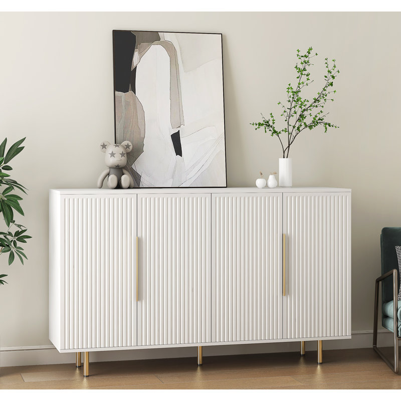 White Modern Buffet Cabinet with Storage Fluted Sideboard Large Buffet